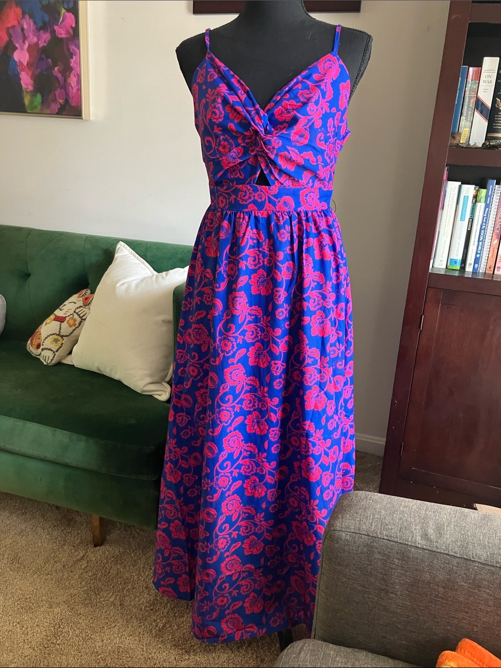 ISH Blue Maxi Dress with Pink Floral Print